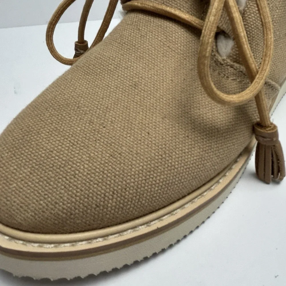 Sanuk Cozy Vibes‎ Mid Canvas Leather Boot Women's 7us/38eu New Beige Tan Comfort